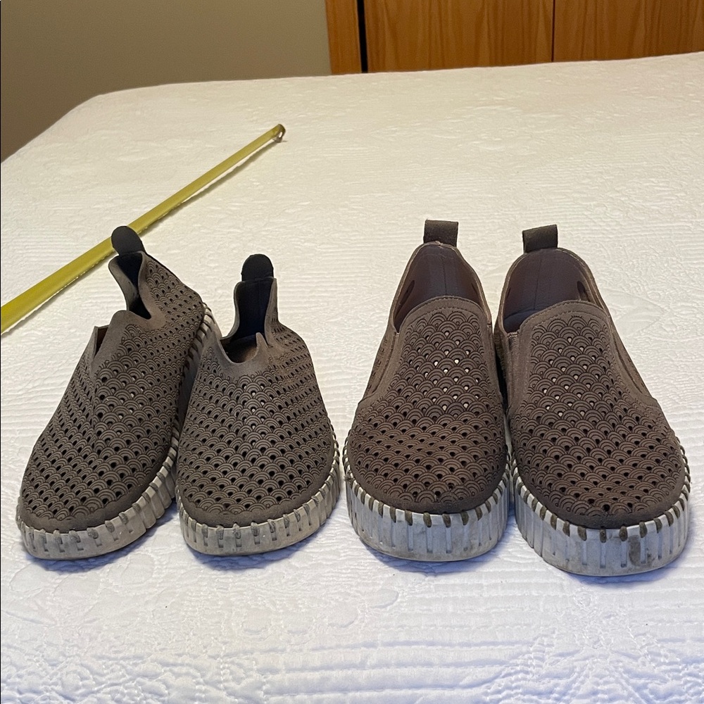 Ilse Jacobsen Gray & Brown Perforated Slip-On tulip leather sneakers Flats